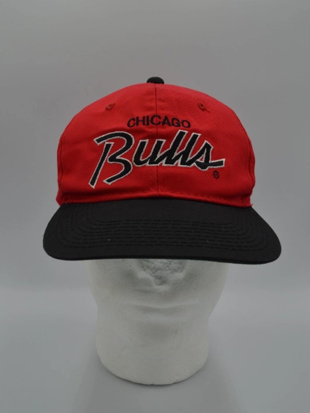 Vintage Chicago Bulls Snapback Hat 90s Sports Specialties Double Line Script Red